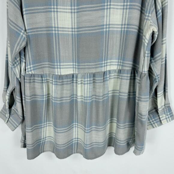 American Eagle Womens Oversize Plaid Baby Doll Button Down Shirt Medium Gray - Picture 16 of 16